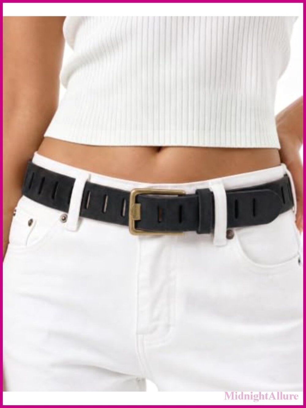 Genuine Leather Belt Western Full-Hole Strap Vintage Gold Buckle 1.5" Wide